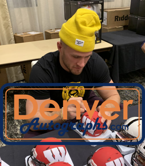 TJ Watt Autographed/Signed Wisconsin Badgers AMP Mini Helmet JSA 25943