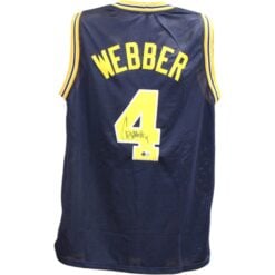Chris Webber Autographed/Signed College Style XL Blue Jersey Beckett WIT 58258