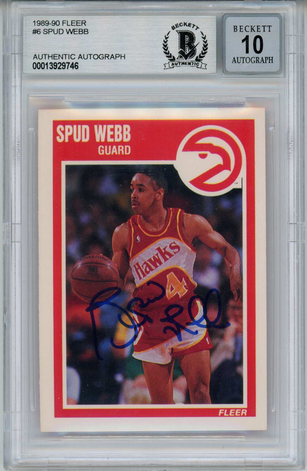 Spud Webb Autographed 1989-90 Fleer #6 Trading Card Beckett 10 Slab