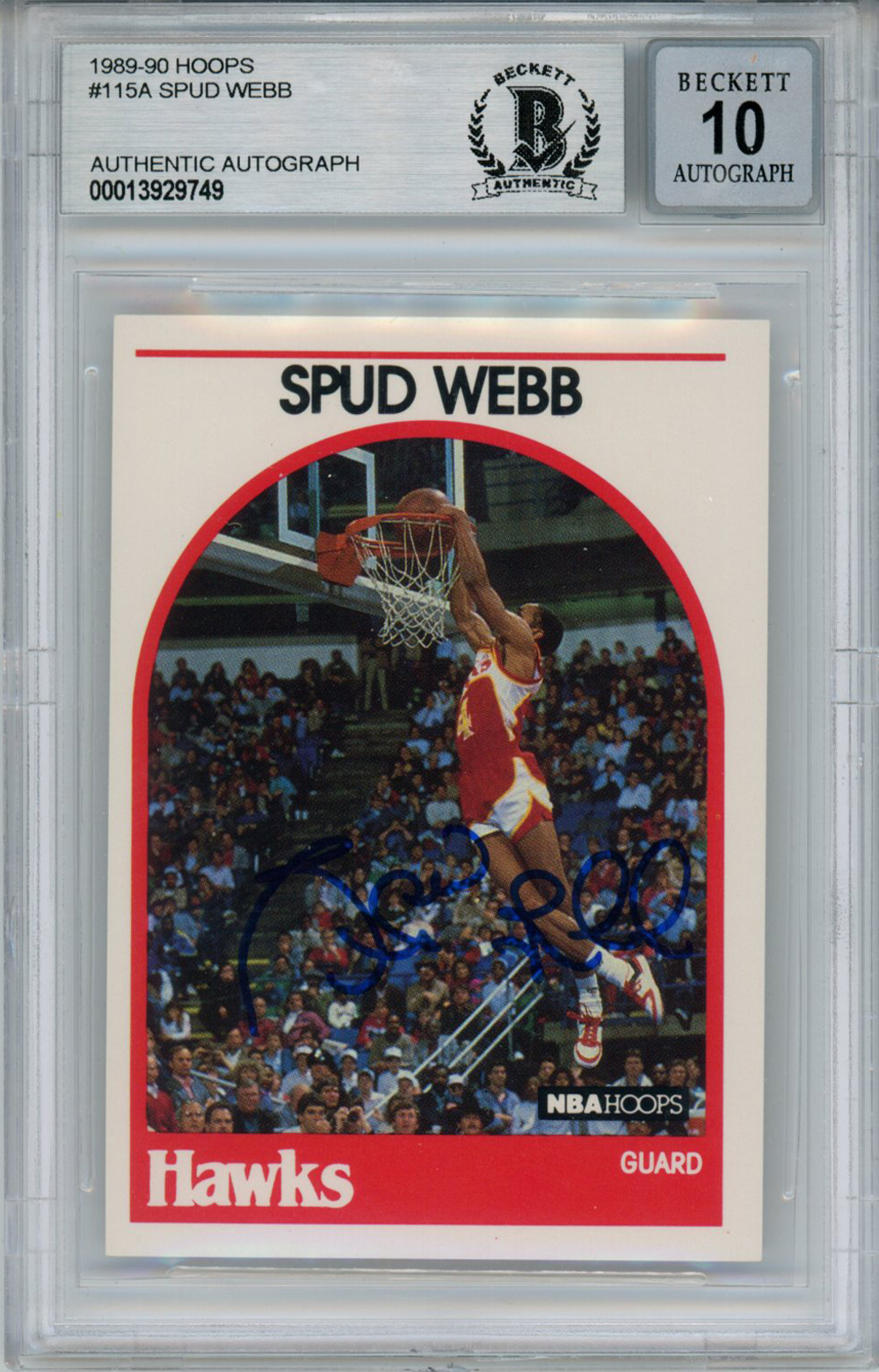 Spud Webb Autographed 1989 Hoops #115 Trading Card Beckett 10 Slab