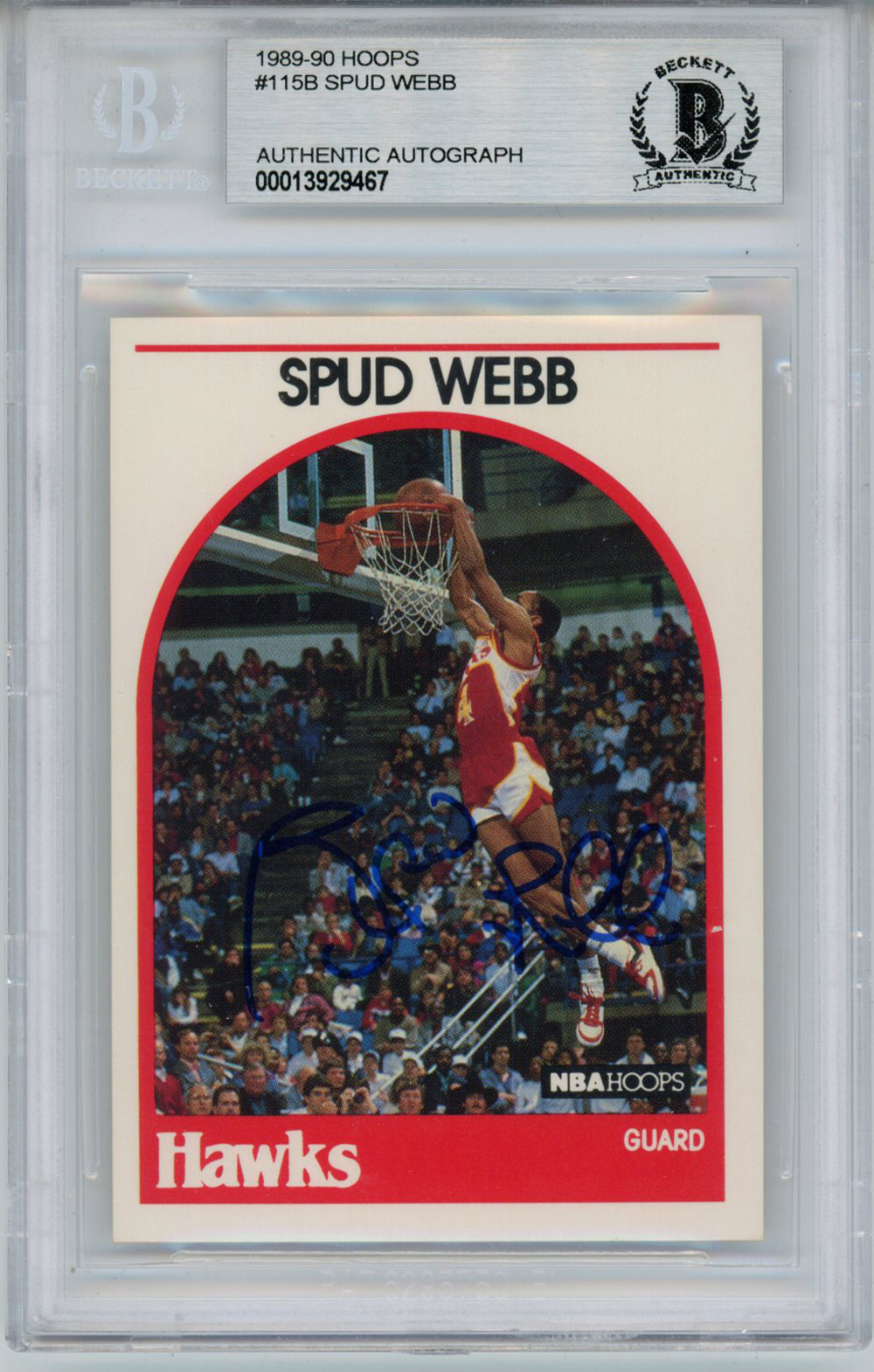 Spud Webb Autographed 1989 Hoops #115 Trading Card Beckett Slab