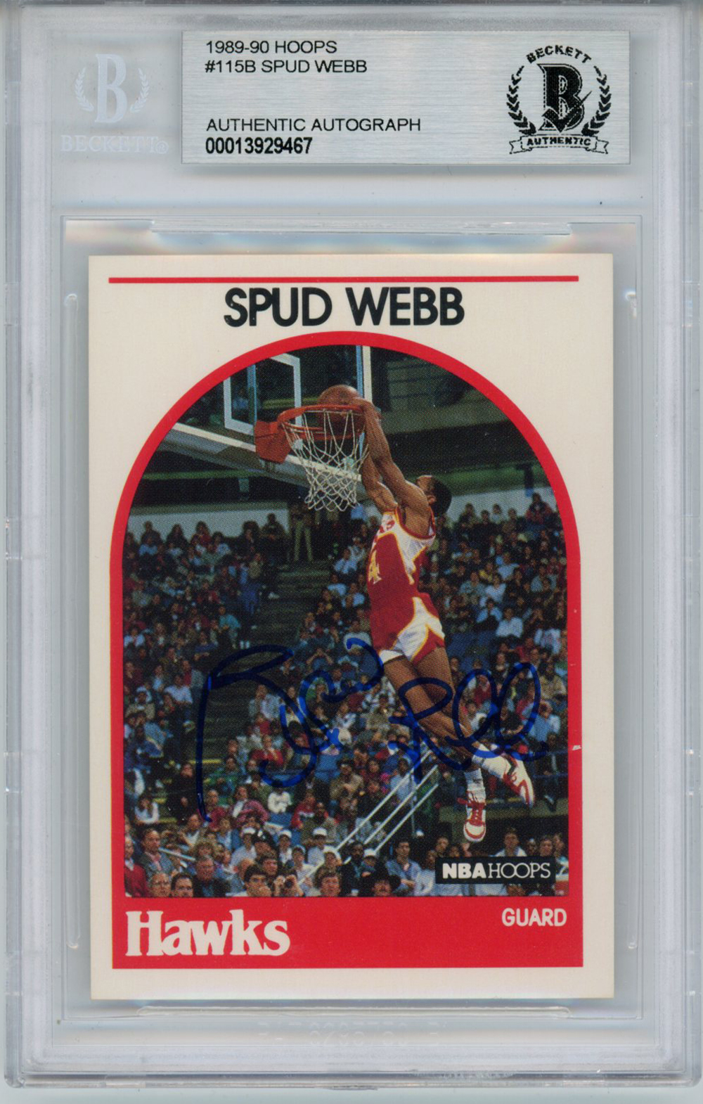 Spud b Autographed 1989 Hoops 115 Trading Card Beckett Slab