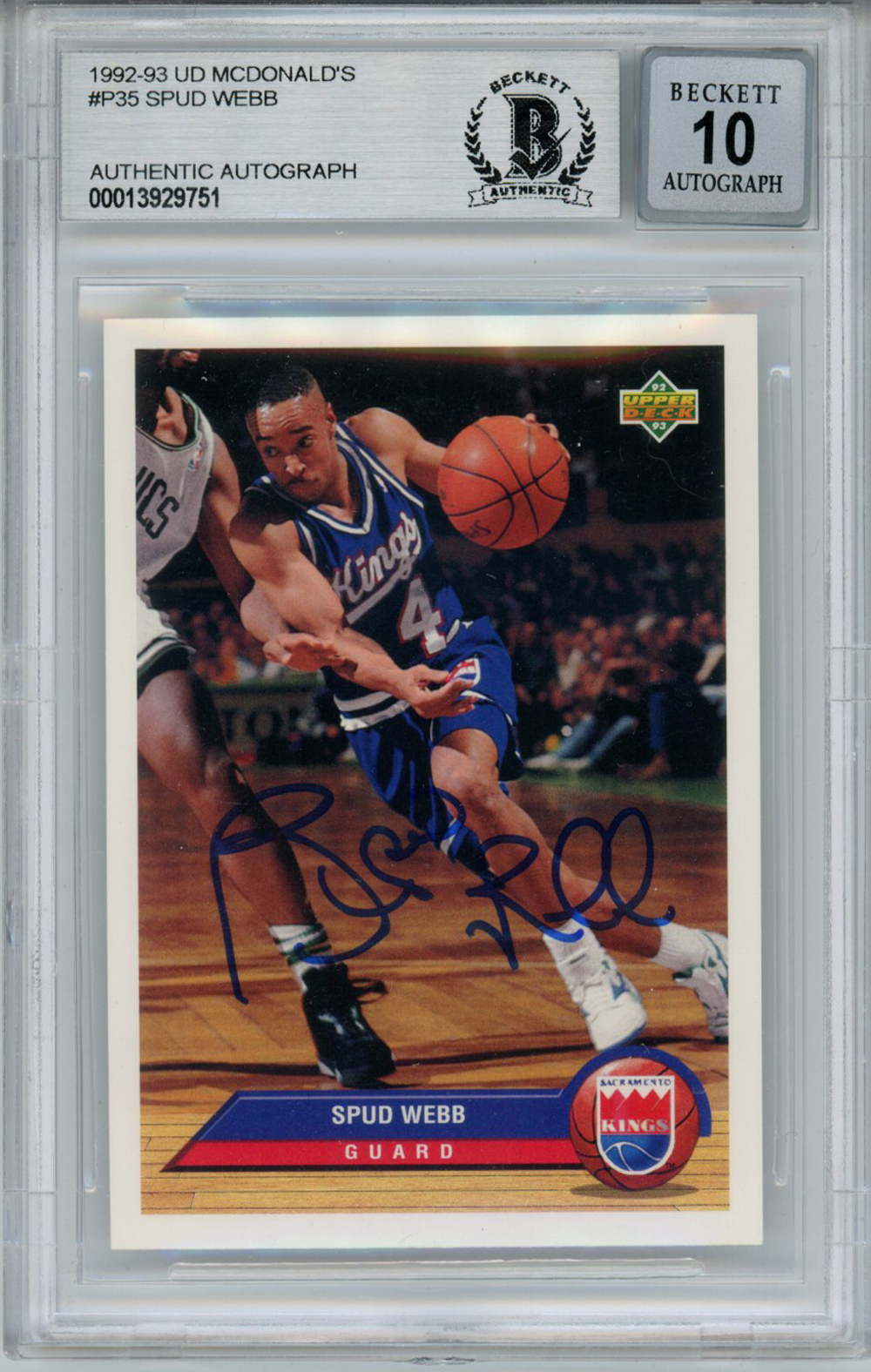 Spud Webb Signed 1992 Upper Deck McDonalds #P35 Trading Card BAS 10 Slab