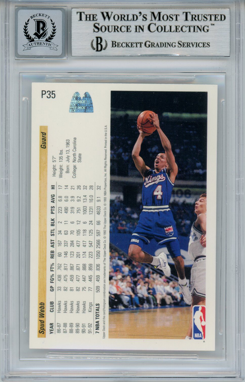 Spud Webb Signed 1992 Upper Deck McDonalds #P35 Trading Card BAS 10 Slab