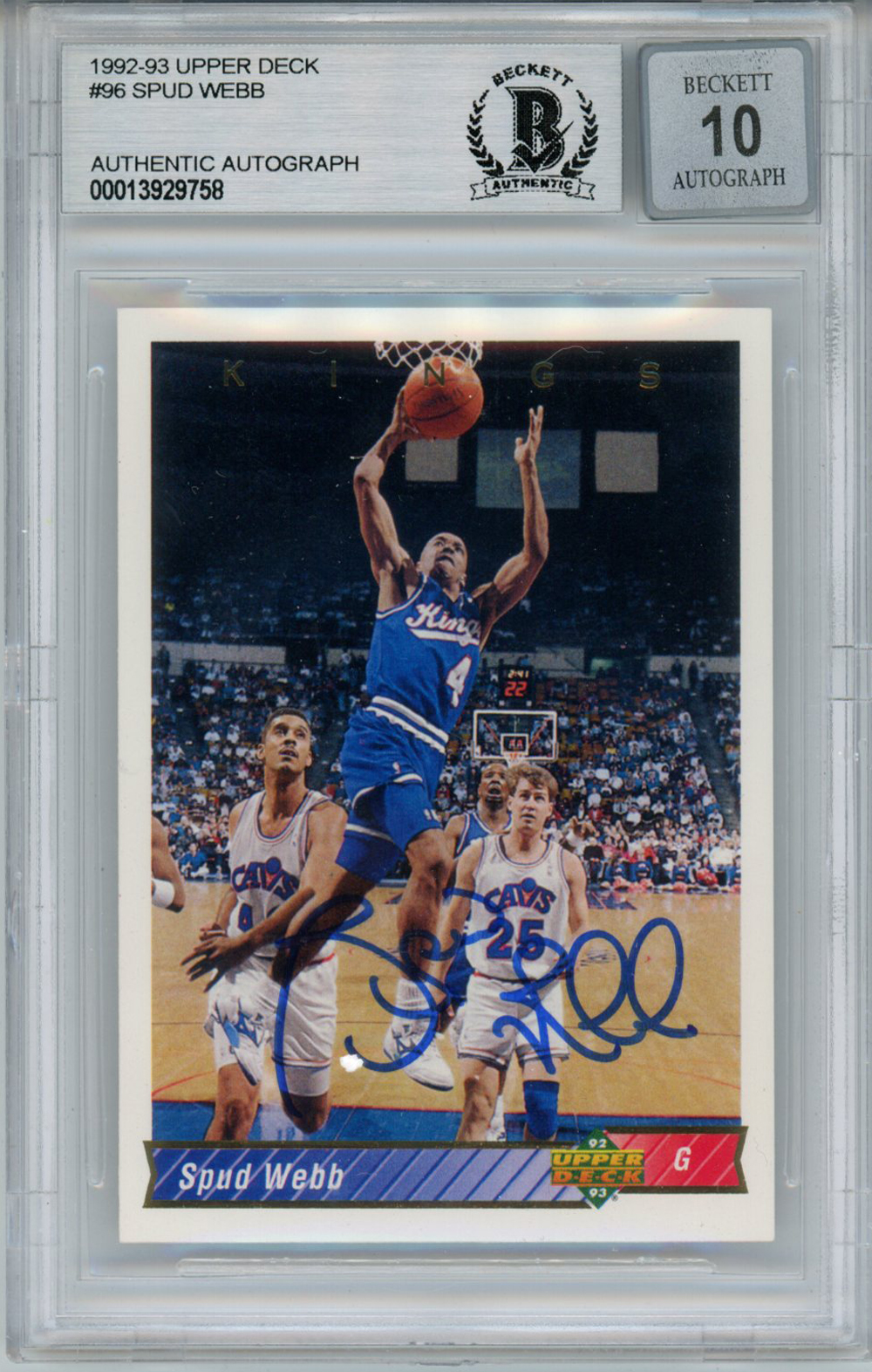 Spud Webb Autographed 1992 Upper Deck #96 Trading Card Beckett Slab