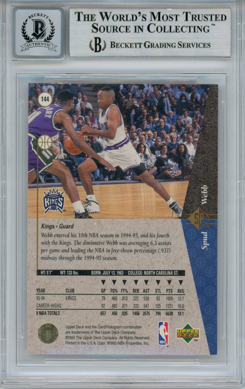 Spud Webb Signed 1994 Upper Deck SP #144 Trading Card Beckett 10 Slab