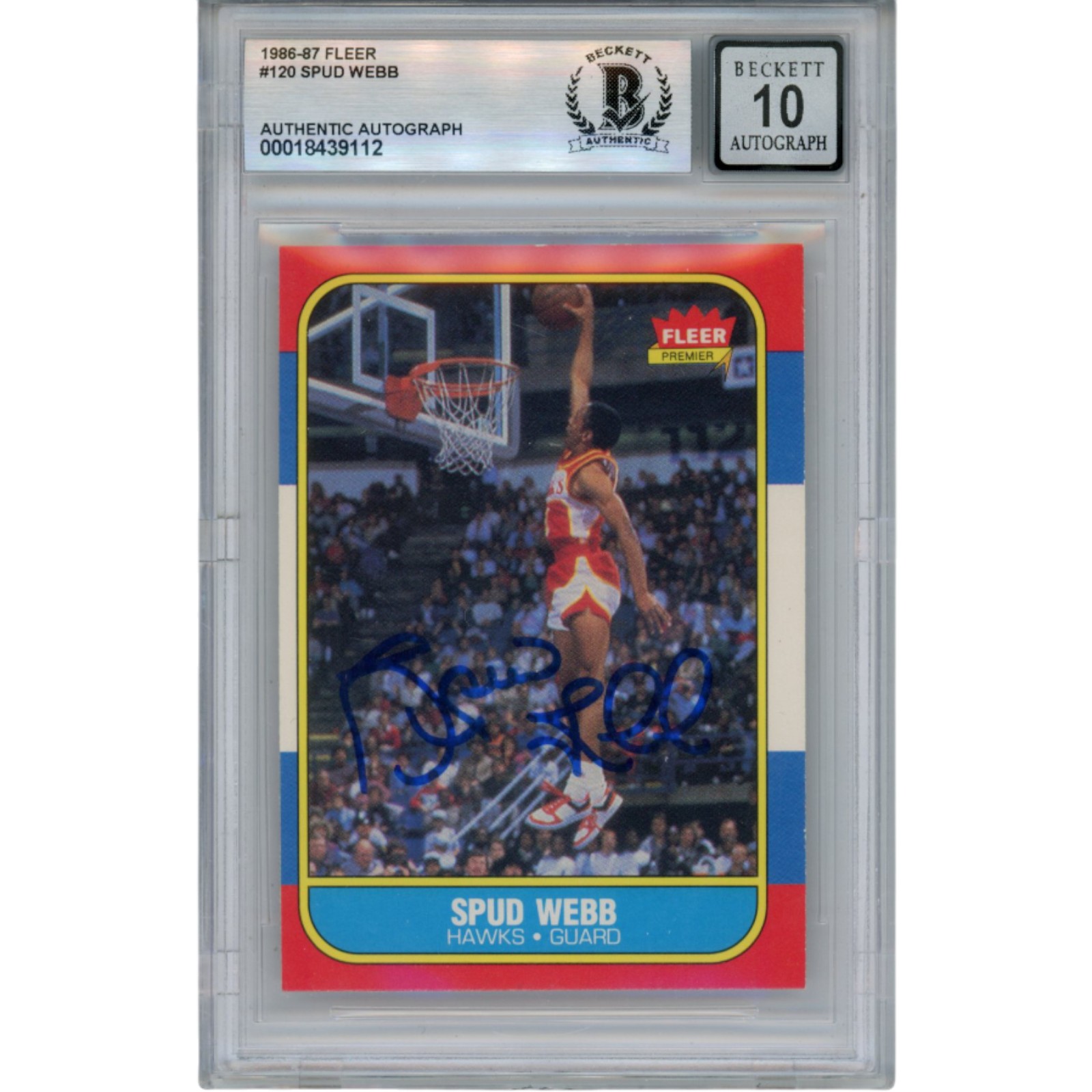 Spud Webb Autographed 1986 Fleer #120 Trading Card 10 Auto Slab Beckett 51914