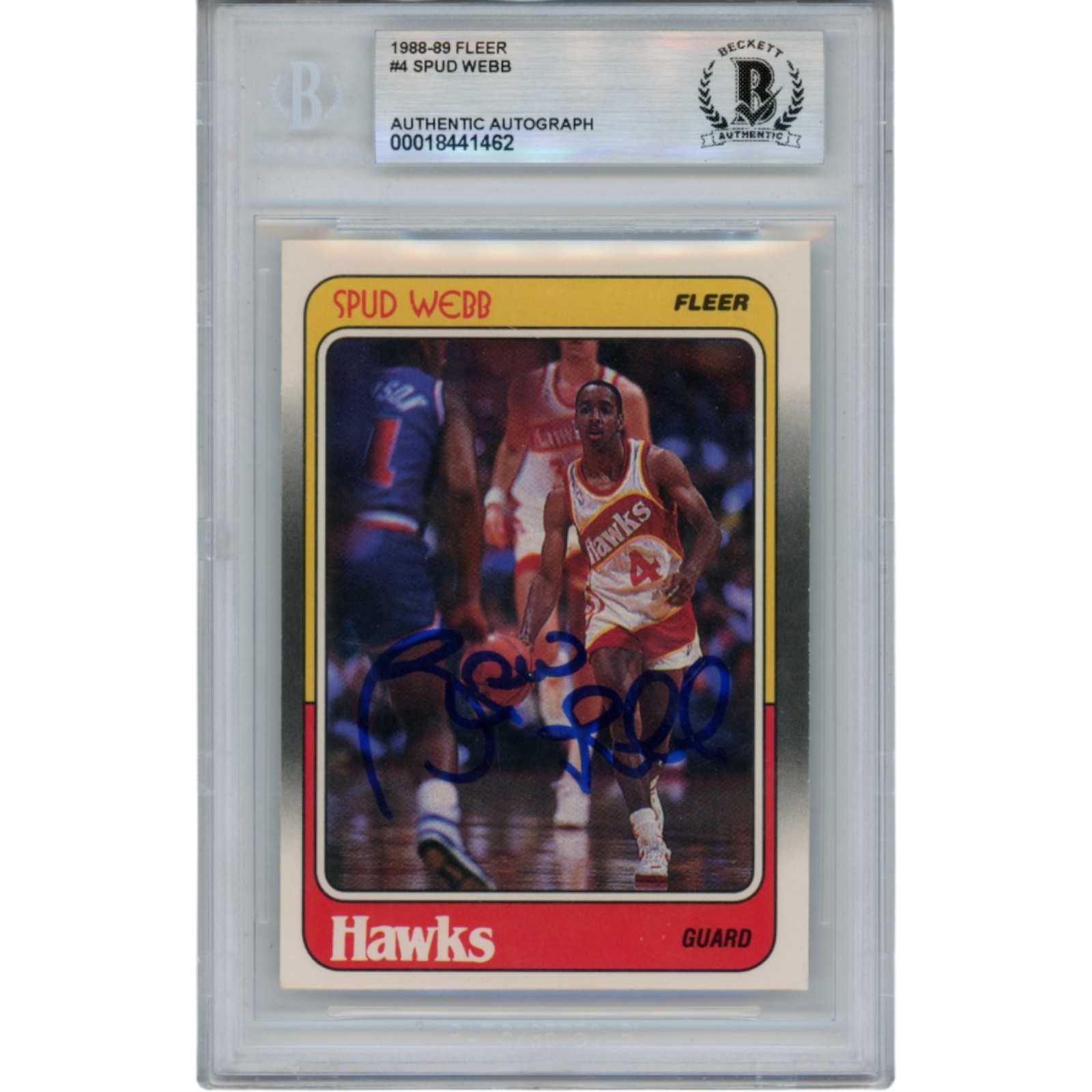 Spud Webb Autographed/Signed 1988 Fleer #4 Trading Card Slab Beckett 51918