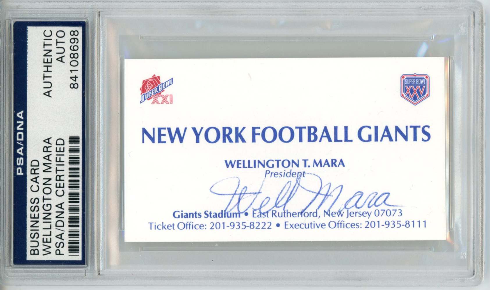 Mara Wellington Autographed New York Giants Business Card PSA Slab 32624
