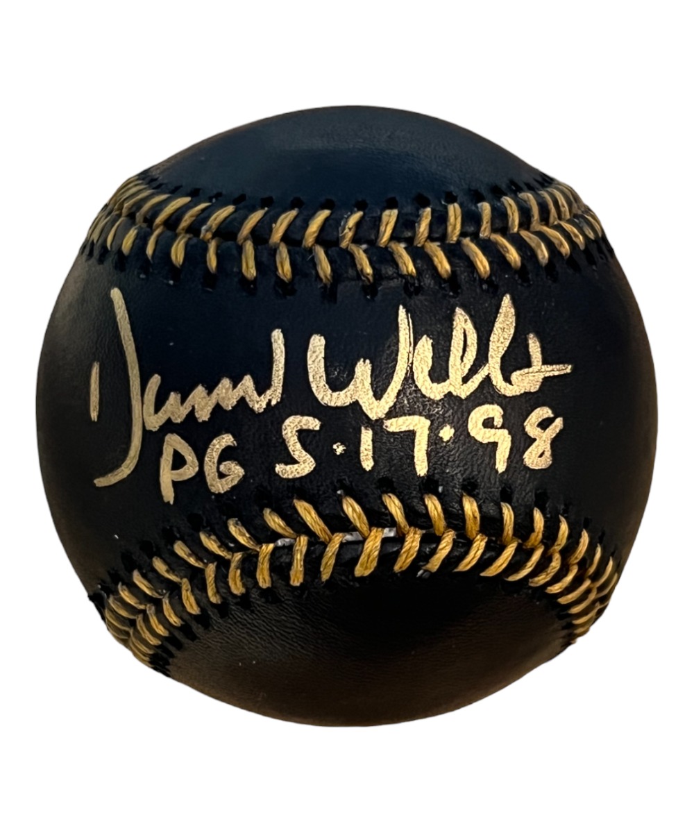 David Wells Autographed Black Baseball Yankees Perfect Game Beckett