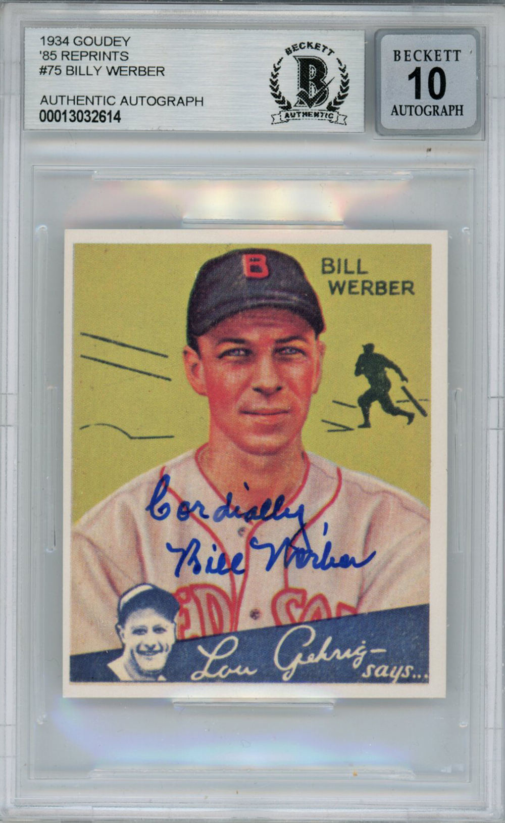 Bill Werber Signed 1934 Goudey '85 Reprints #75 Card Beckett 10 Slab