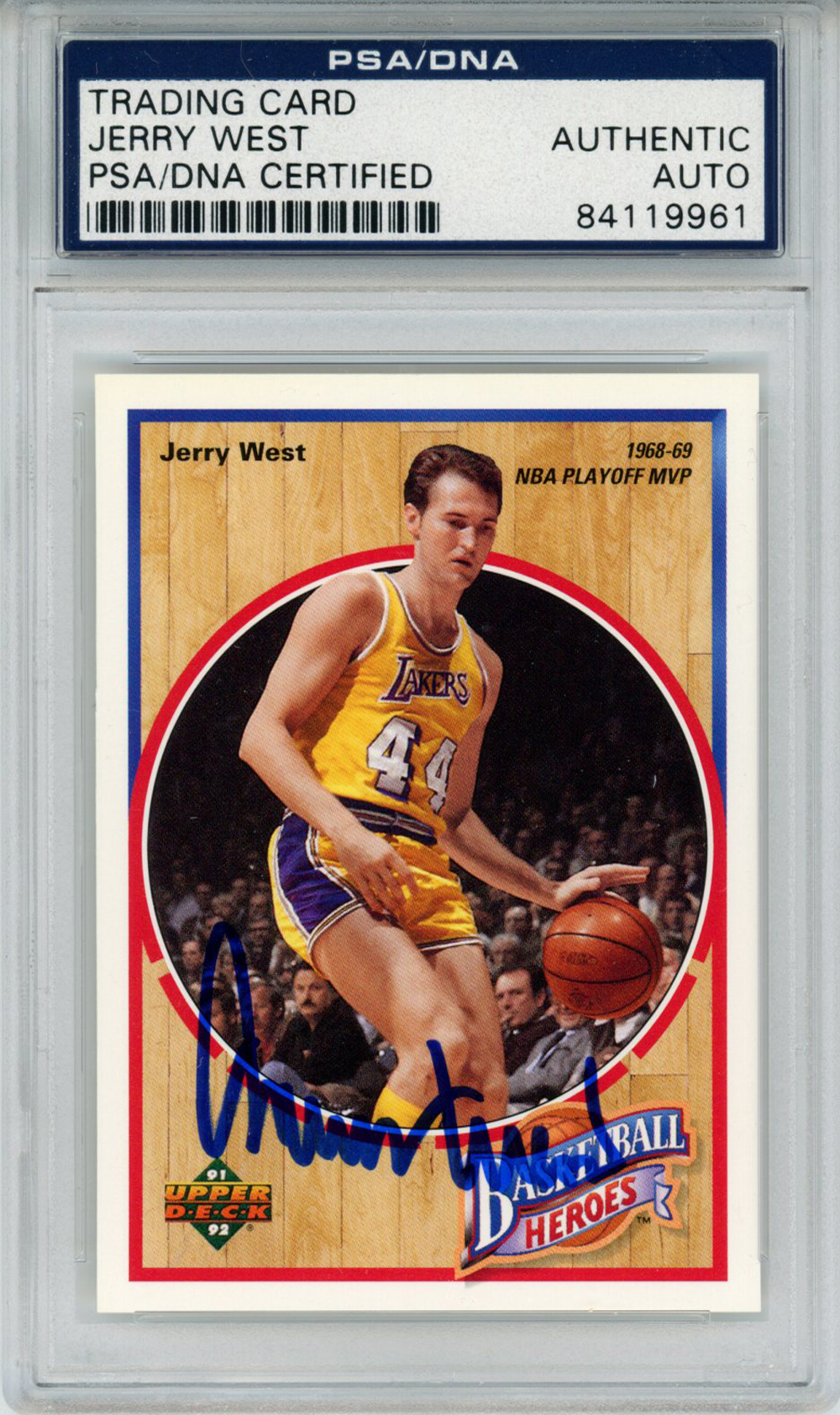 Jerry West Signed 1992 Upper Deck Basketball Heroes Card 3/9 PSA Slab 32892