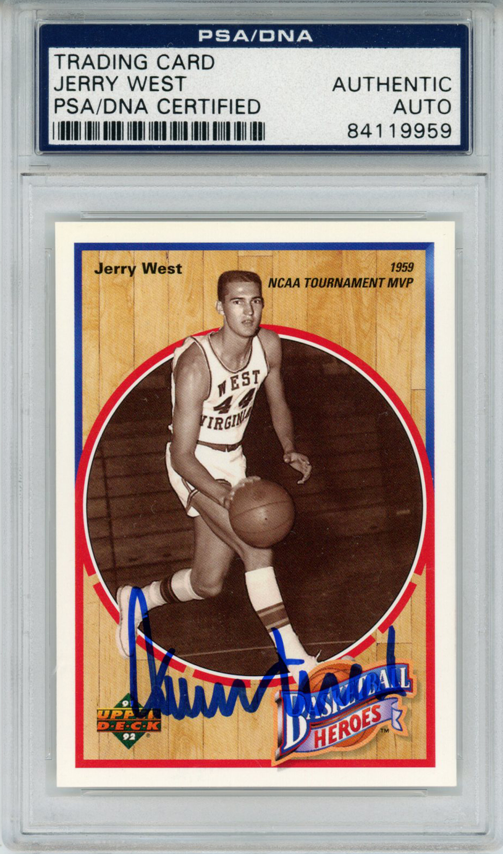 Jerry West Signed 1992 Upper Deck Basketball Heroes Card 1/9 PSA Slab 32894