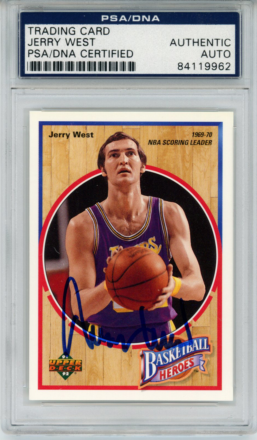 Jerry West Signed 1992 Upper Deck Basketball Heroes Card 4/9 PSA Slab 32896