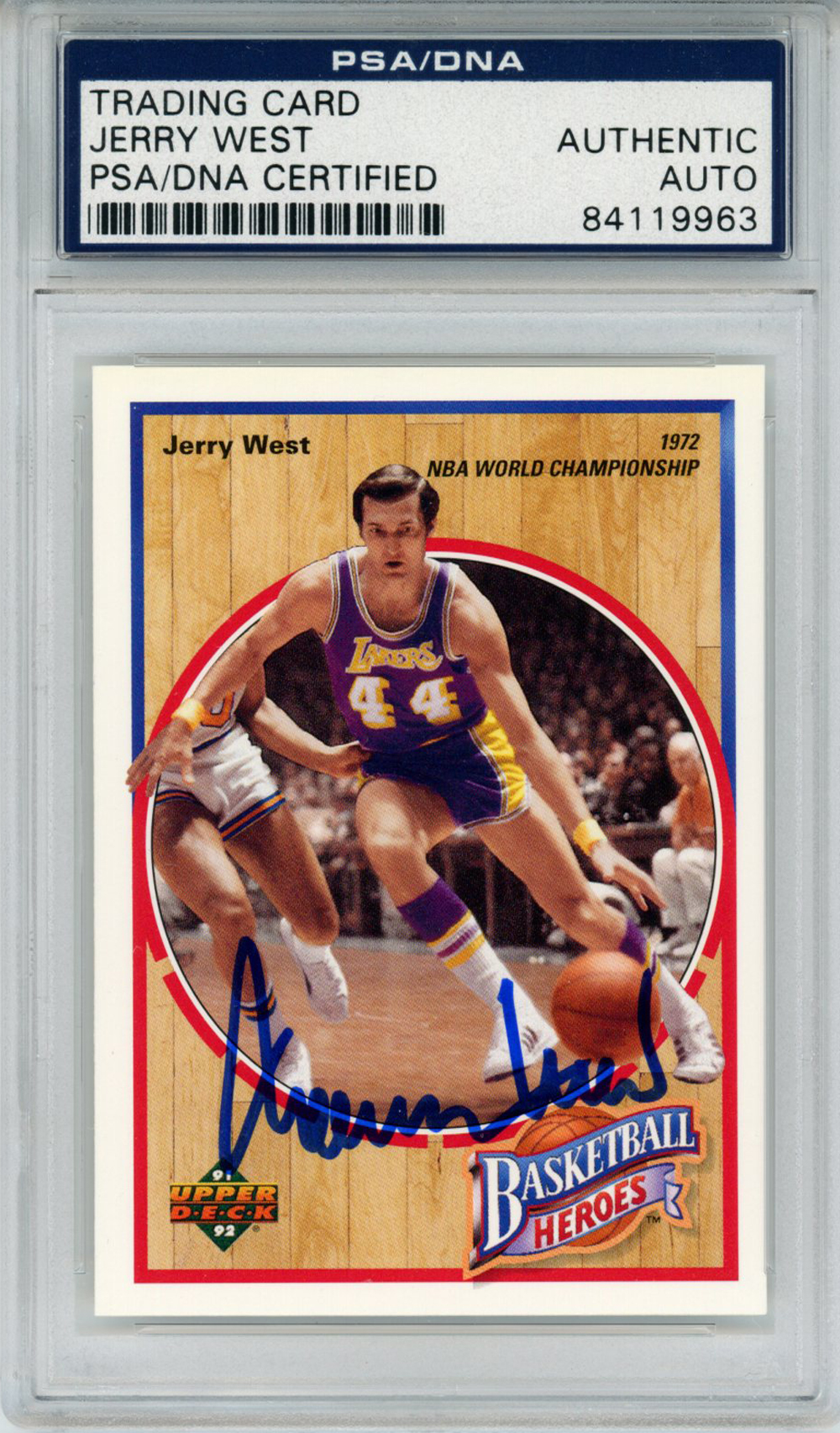 Jerry West Signed 1992 Upper Deck Basketball Heroes Card 5/9 PSA Slab 32897