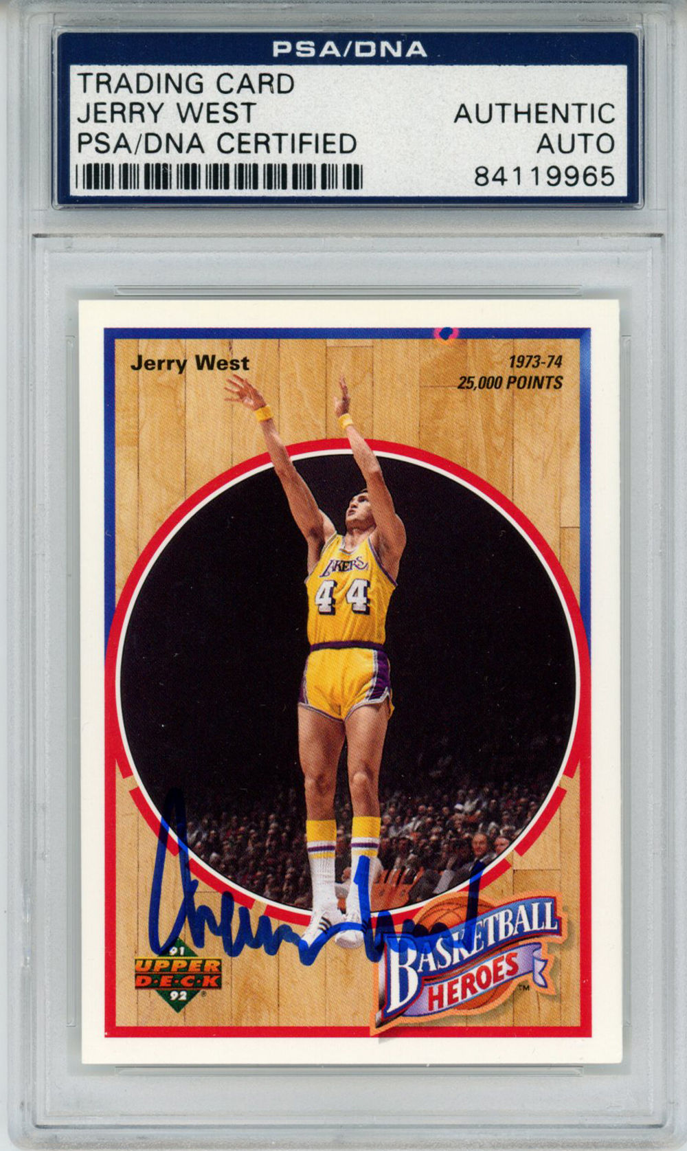 Jerry West Signed 1992 Upper Deck Basketball Heroes Card 6/9 PSA Slab 32898