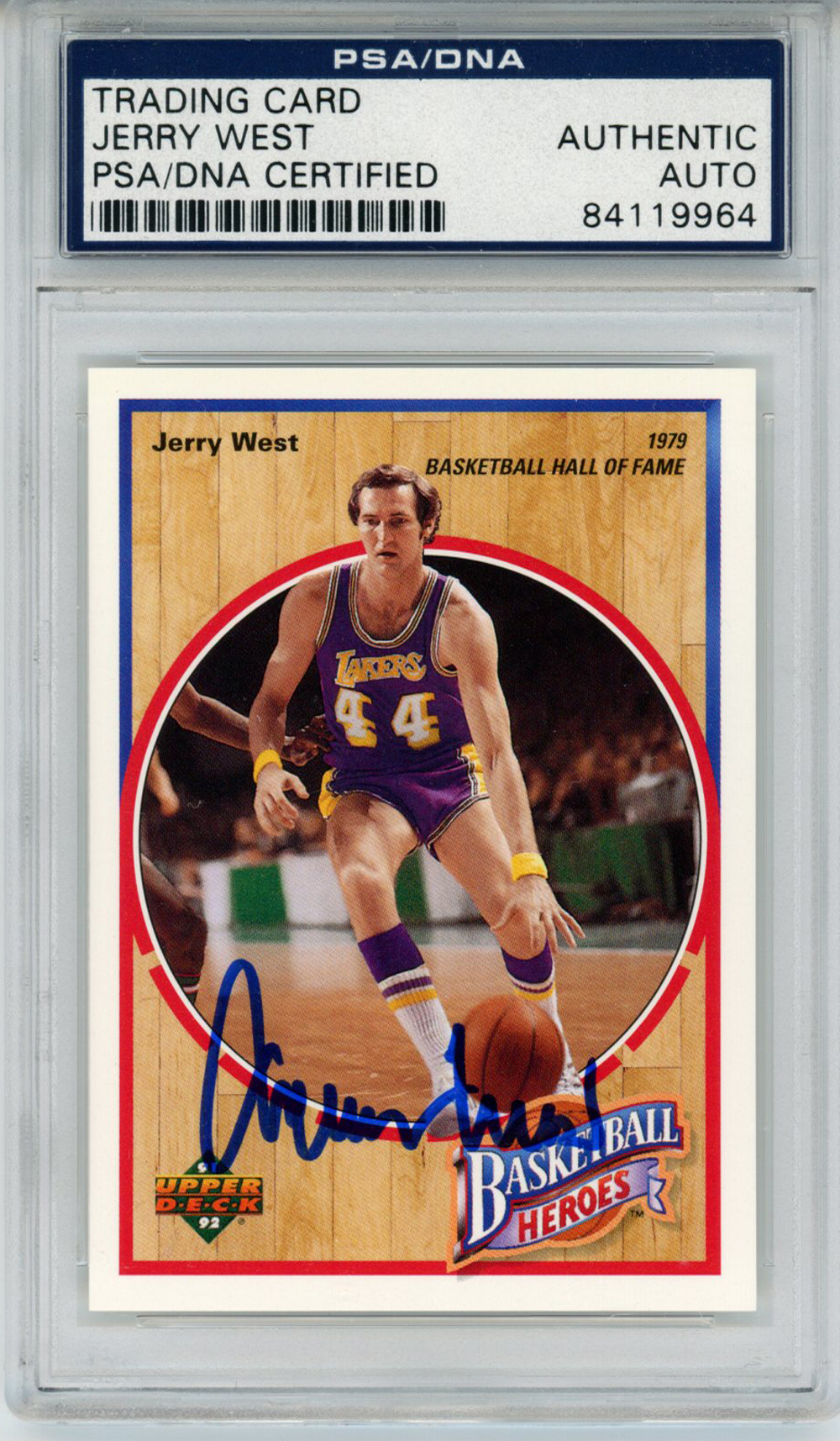 Jerry West Signed 1992 Upper Deck Basketball Heroes Card 7/9 PSA Slab 32899