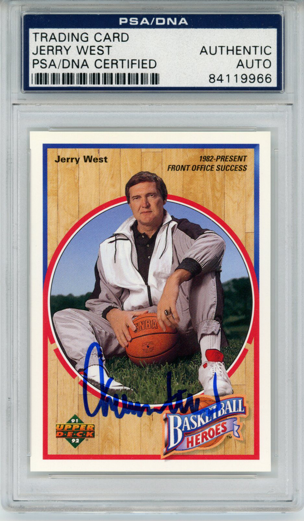 Jerry West Signed 1992 Upper Deck Basketball Heroes Card 8/9 PSA Slab 32900