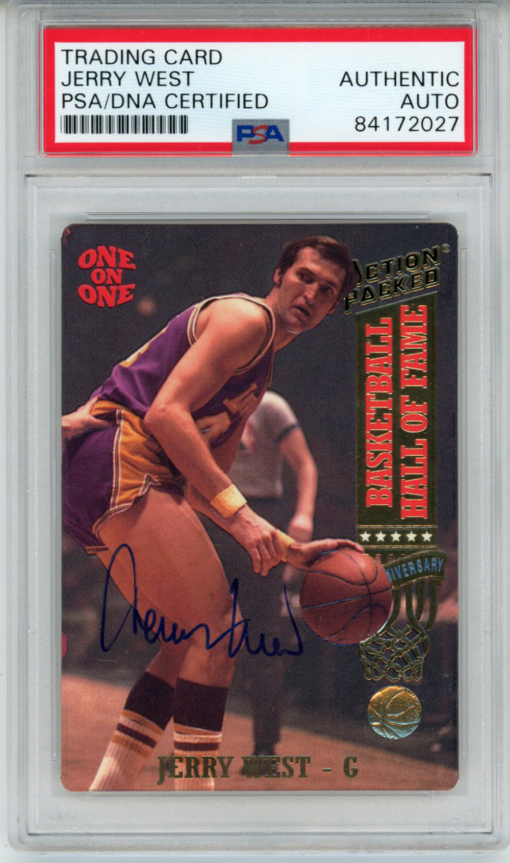 Jerry West Autographed Lakers 1993 Action Packed #2 Trading Card PSA Slab 32891