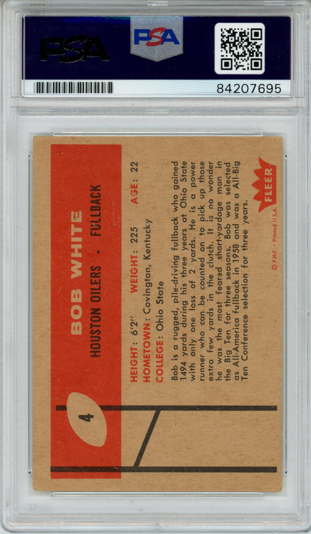 Bob White Autographed 1960 Fleer #4 Rookie Card PSA Slab