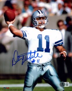 Danny White Autographed Dallas Cowboys 8x10 Photo PL White Throw Beckett 56753