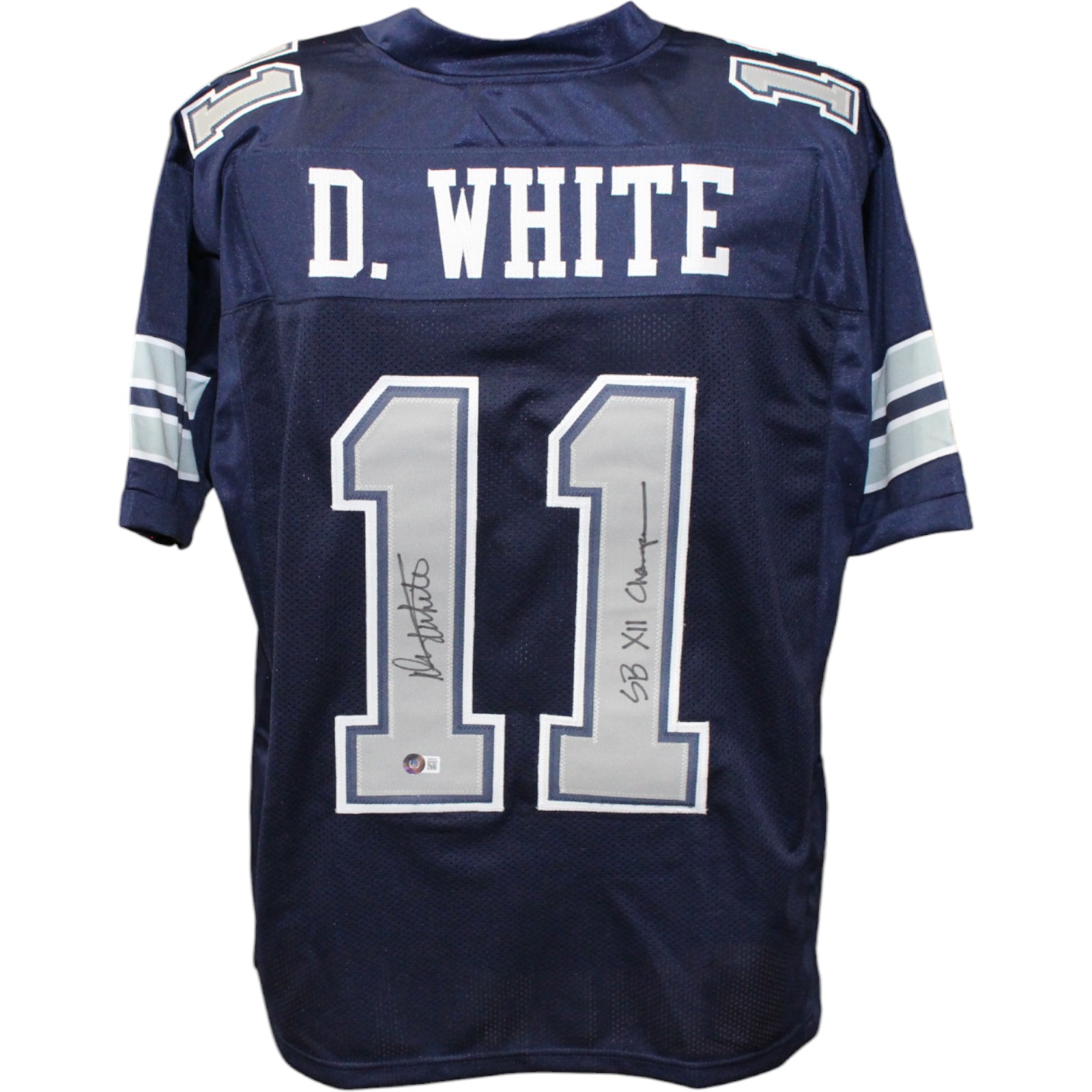 Danny White Autographed Pro Style Blue Jersey Insc. Beckett Denver Autographs