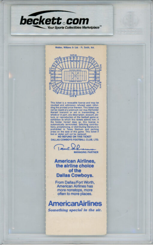 Randy White Autographed 12/14/1986 Ticket Stub w/HOF Beckett Slab