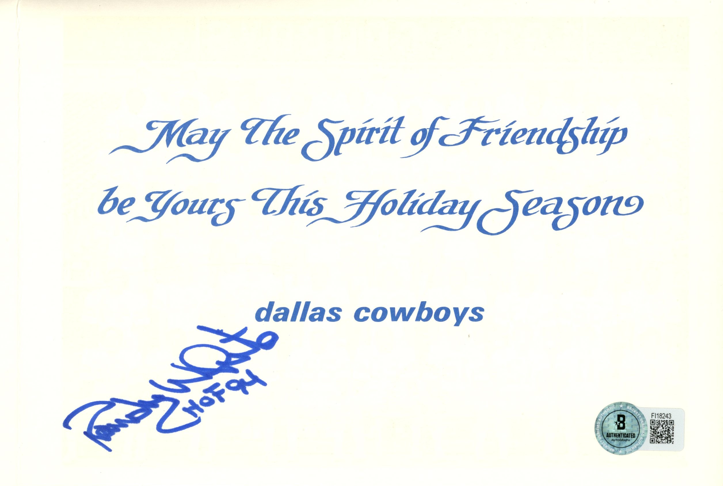 Randy White Autographed/Signed Dallas Cowboys Christmas Card Beckett 57236