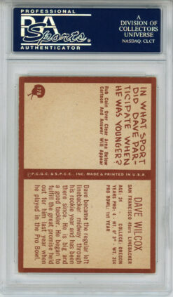 Dave Wilcox Signed 1967 Philadelphia #178 Trading Card HOF PSA Slab