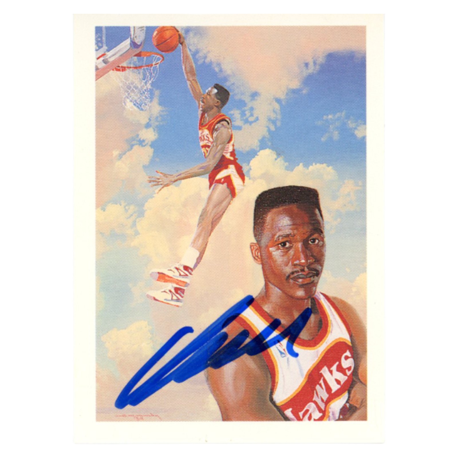 Dominique Wilkins Autographed 1990 NBA Hoops #355 Trading Card Beckett 54242