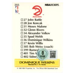 Dominique Wilkins Autographed 1990 NBA Hoops #355 Trading Card Beckett 54242