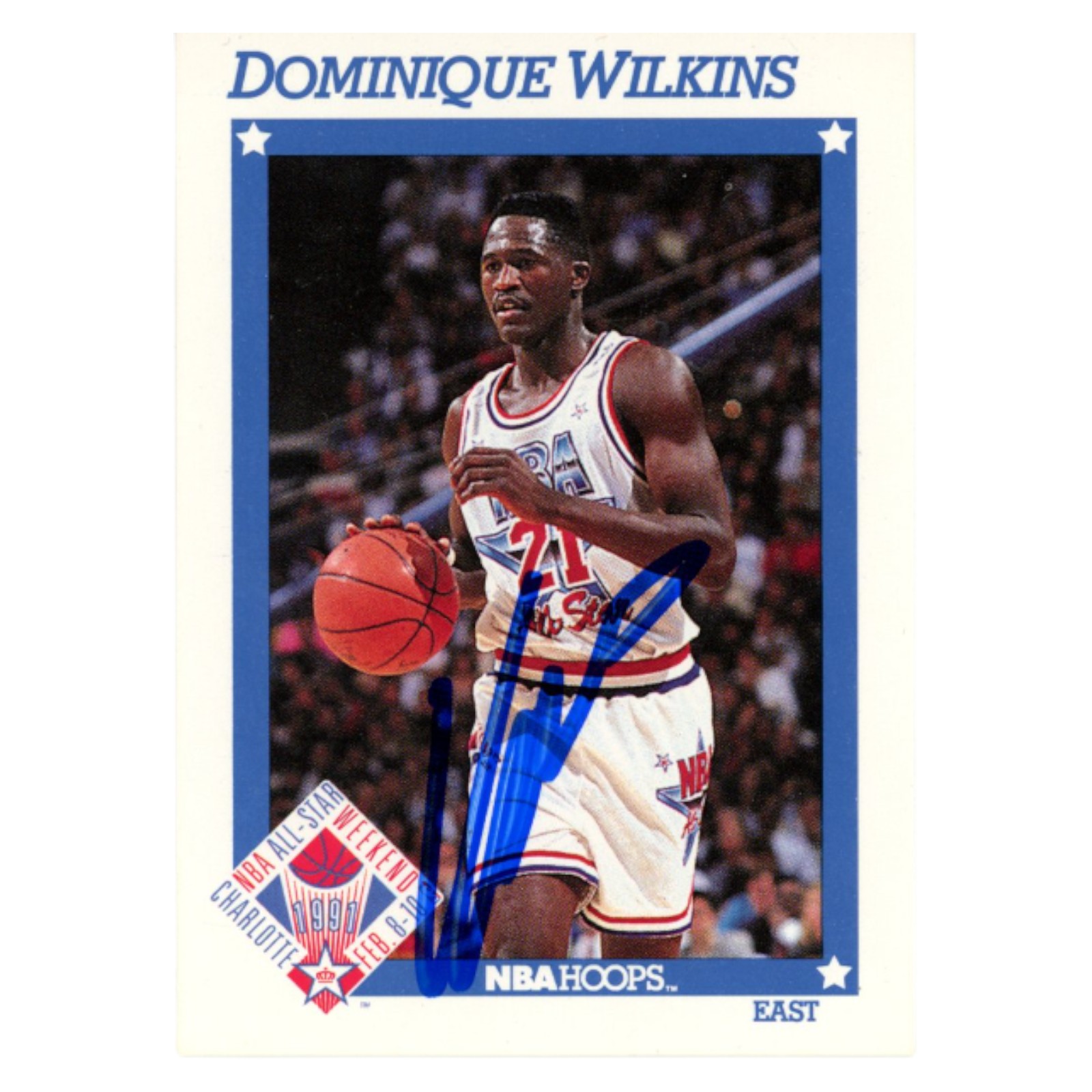 Dominique Wilkins Autographed 1991 NBA Hoops #259 Trading Card Beckett 54245