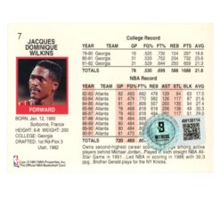 Dominique Wilkins Autographed 1991 NBA Hoops #7 Trading Card Beckett 54236