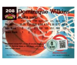 Dominique Wilkins Signed 1993 Topps Stadium Club #208 Trading Card Beckett 54219