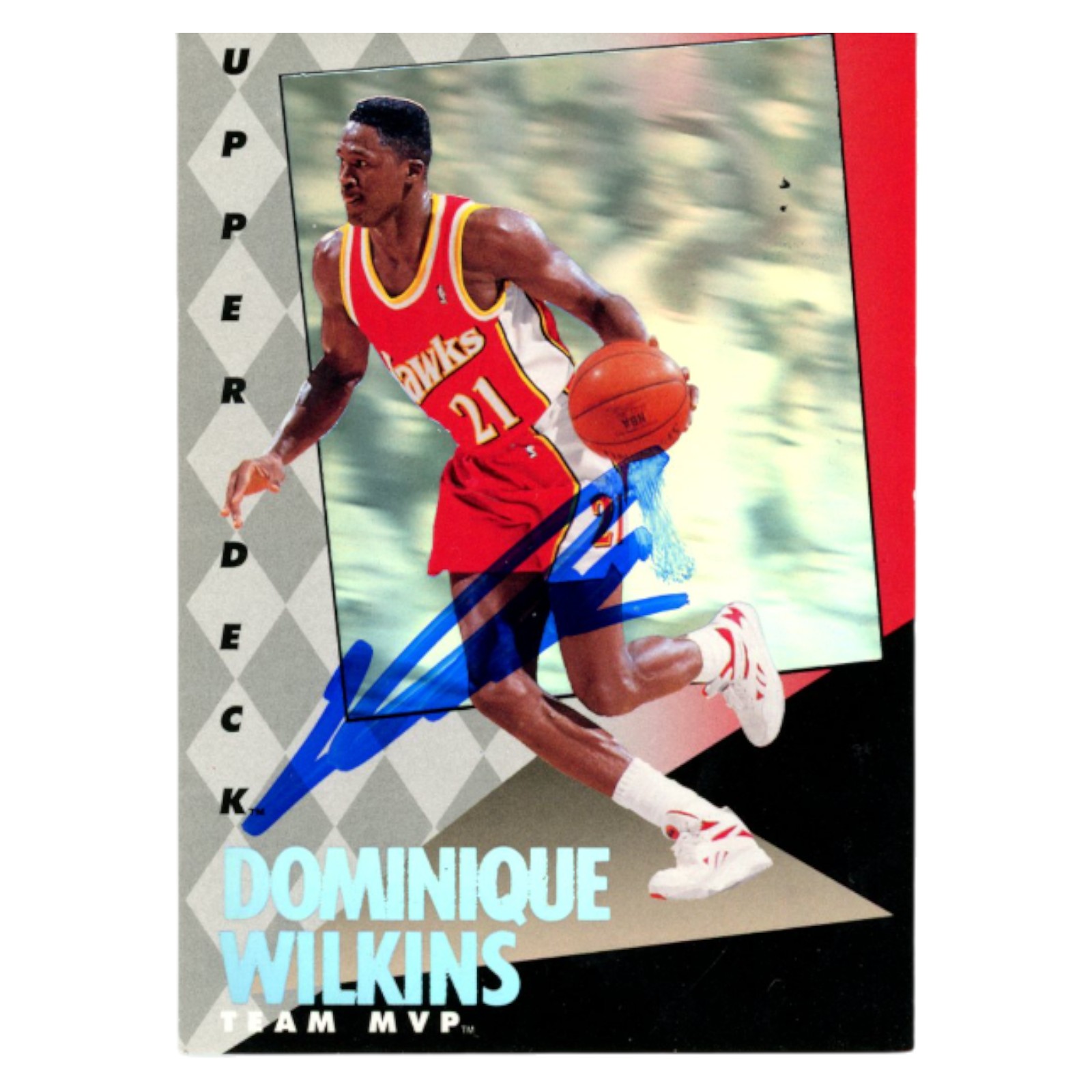 Dominique Wilkins Autographed 94 Upper Deck #1 SMEAR Trading Card Beckett 54173
