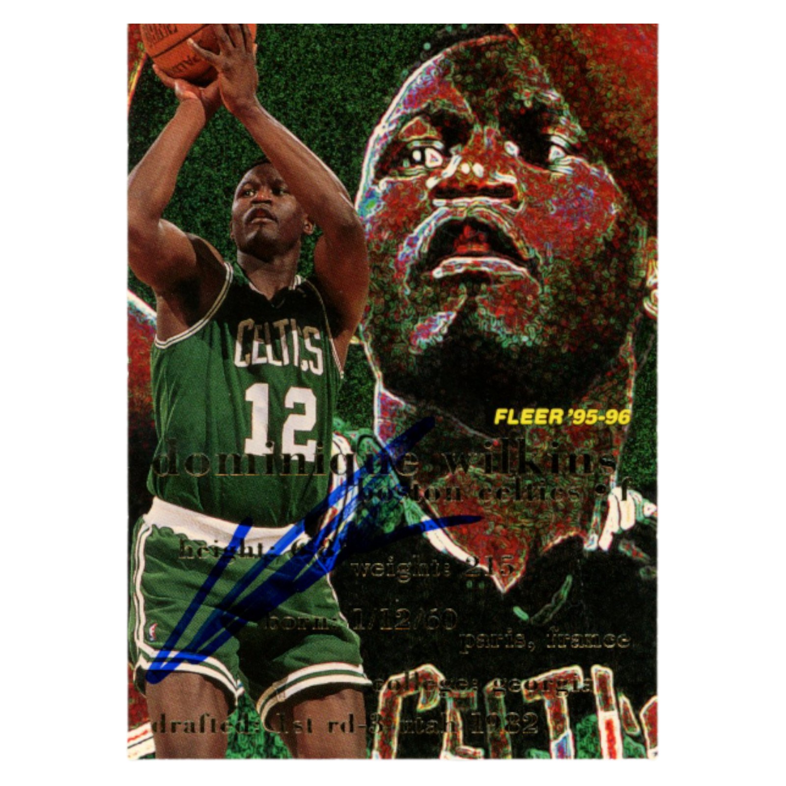 Dominique Wilkins Autographed 1995 Fleer #13 SMEAR Trading Card Beckett 54214