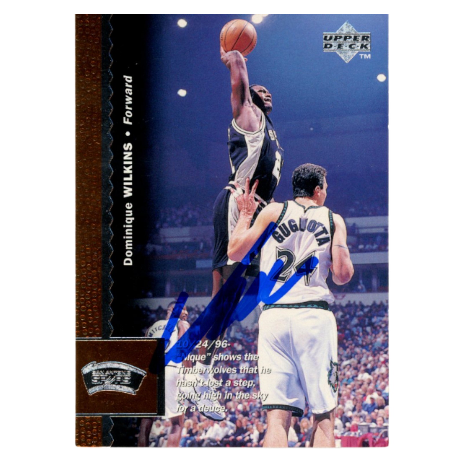 Dominique Wilkins Autographed 1997 Upper Deck #295 Trading Card Beckett 54181