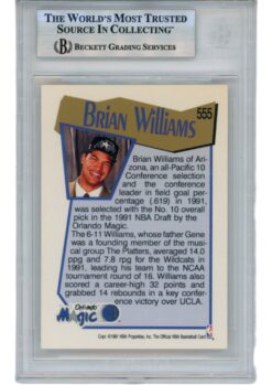 Brian Williams Autographed 91-92 Hoops #555 Slabbed Trading Card Beckett 52712