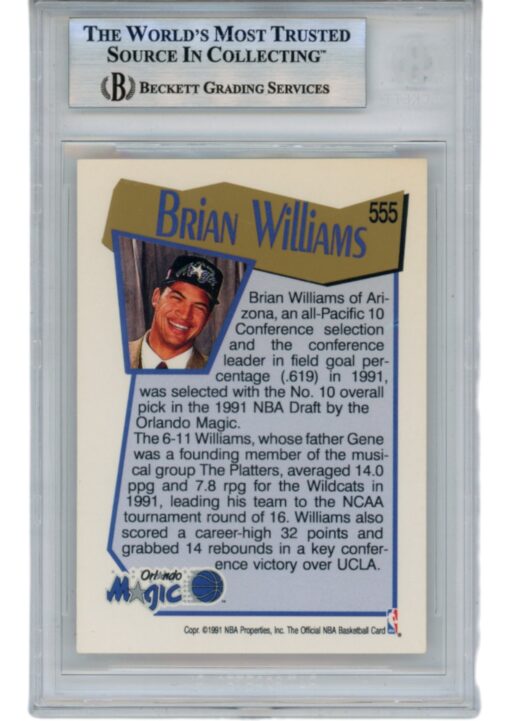 Brian Williams Autographed 91-92 Hoops #555 Slabbed Trading Card Beckett 52712