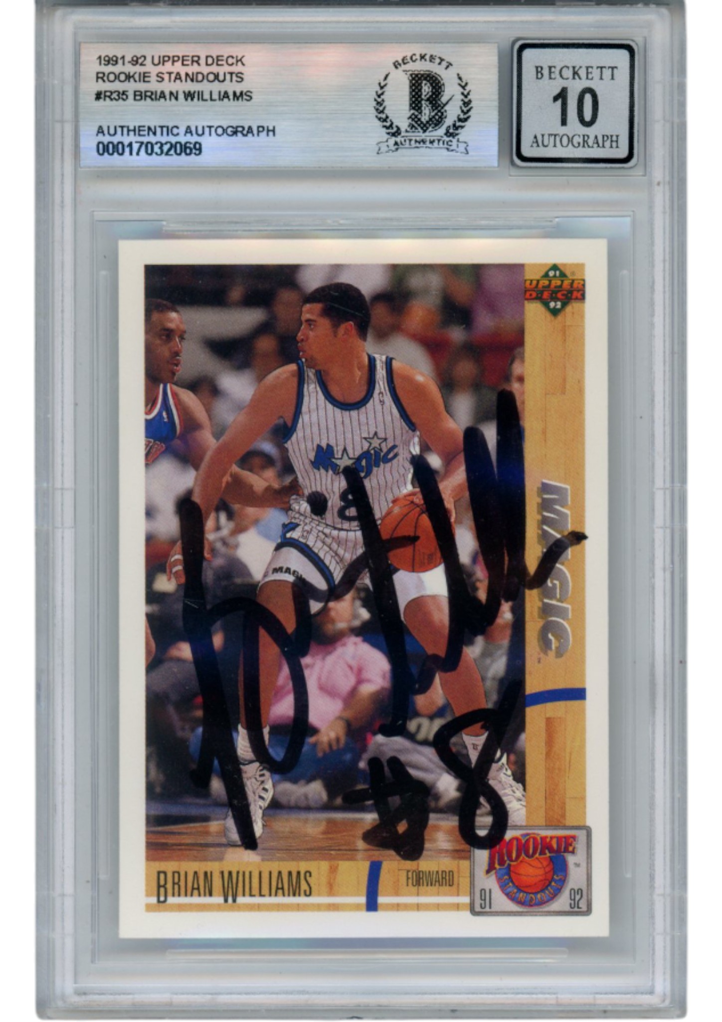 Brian Williams Autographed 91-92 Upper Deck #R35 Slab Trading Card Beckett 52708