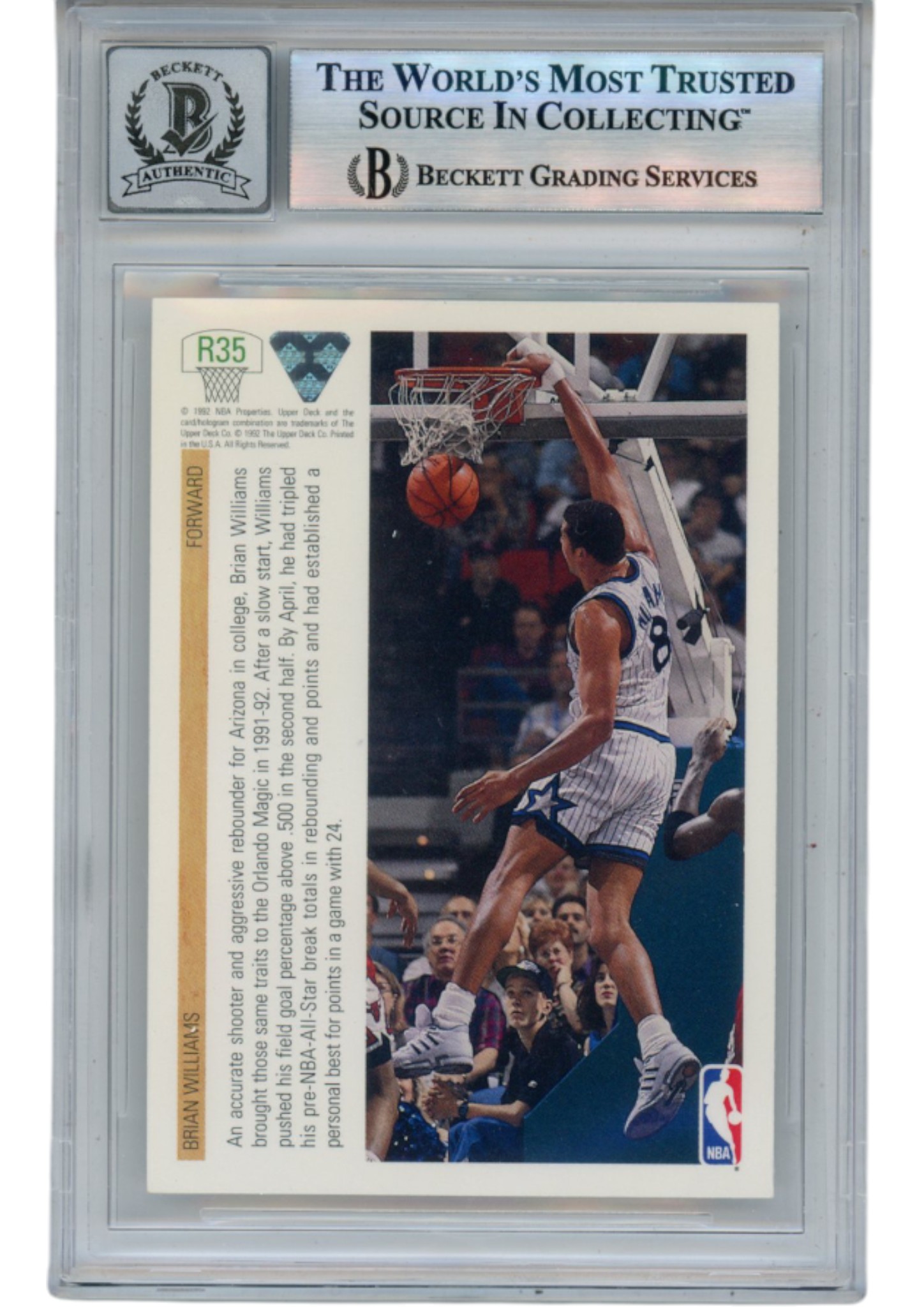 Brian Williams Autographed 91-92 Upper Deck #R35 Slab Trading Card Beckett 52708
