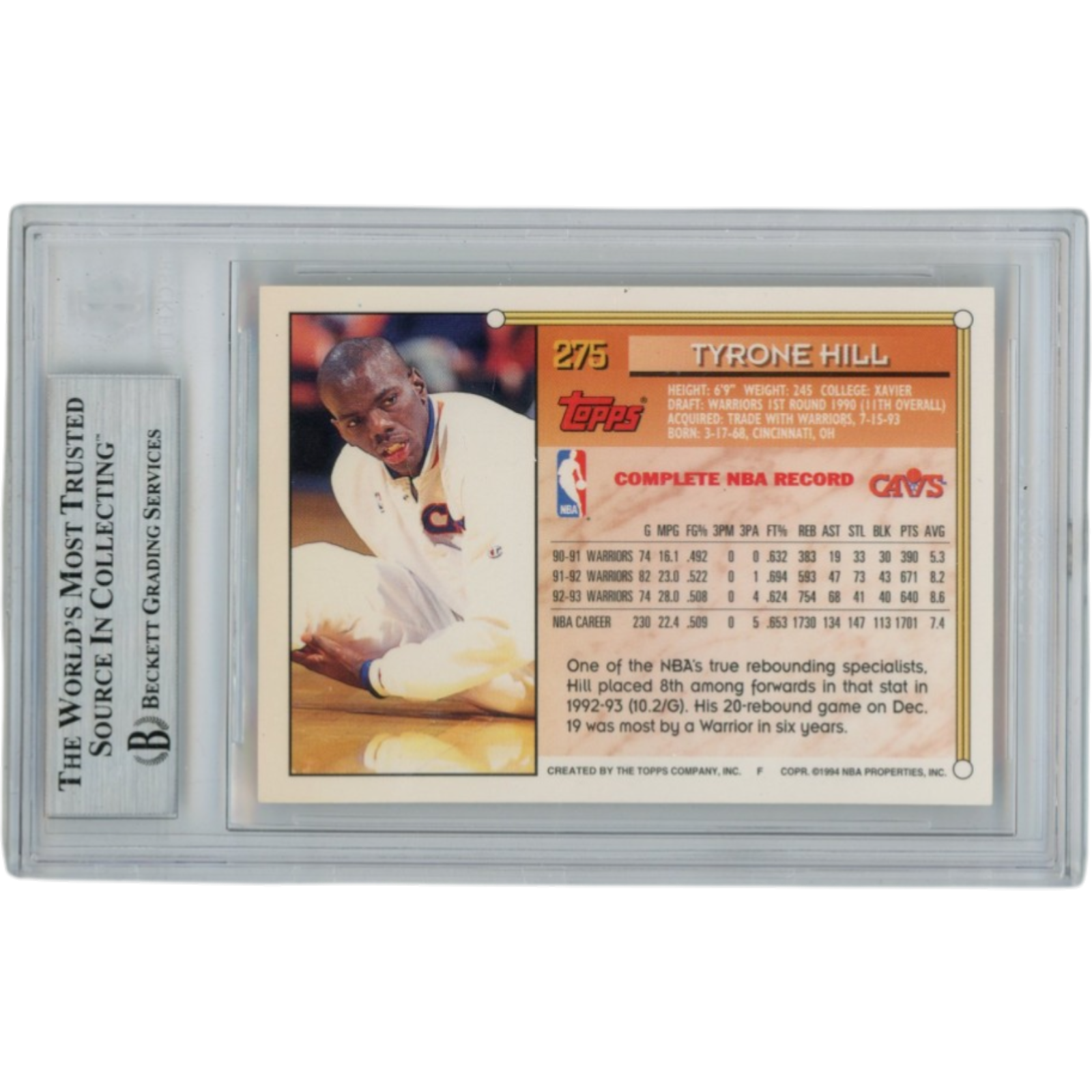 Brian Williams Autographed 1993-94 Topps #275 Slabbed Trading Card Beckett 52717