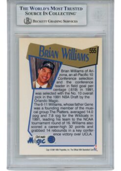 Brian Williams Autographed 91-92 Hoops #555 Slabbed Trading Card Beckett 52702