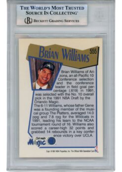 Brian Williams Autographed 91-92 Hoops #555 Slabbed Trading Card Beckett 52706