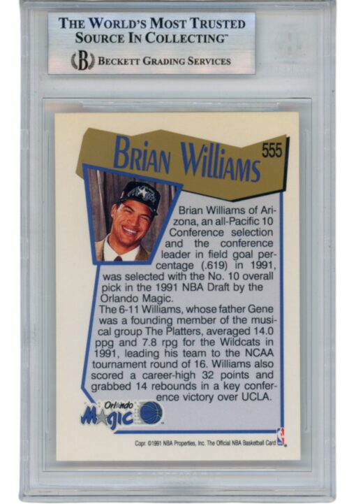 Brian Williams Autographed 91-92 Hoops #555 Slabbed Trading Card Beckett 52706