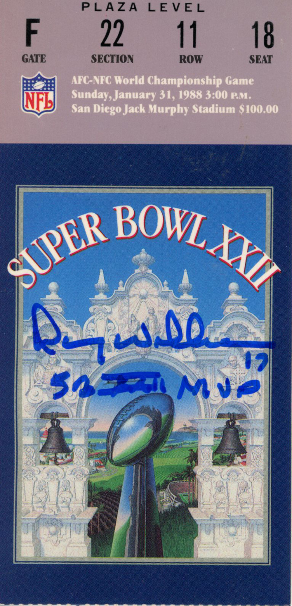 Doug Williams Autographed/Signed Super Bowl XXII Ticket SB MVP JSA