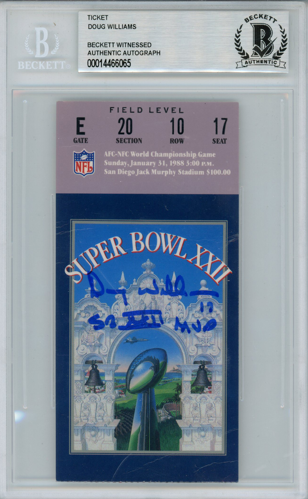 Doug Williams Autographed Super Bowl XXII Ticket SB MVP Beckett Slab