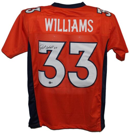 Javonte Williams Autographed/Signed Pro Style Orange Jersey Beckett 32104