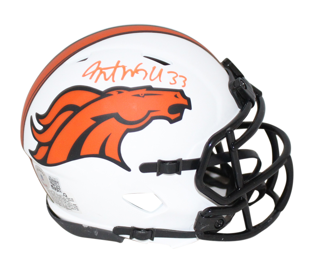 : Javonte Williams Autographed Denver Broncos Lunar Speed Mini  Helmet-Beckett WOrange : Collectibles & Fine Art