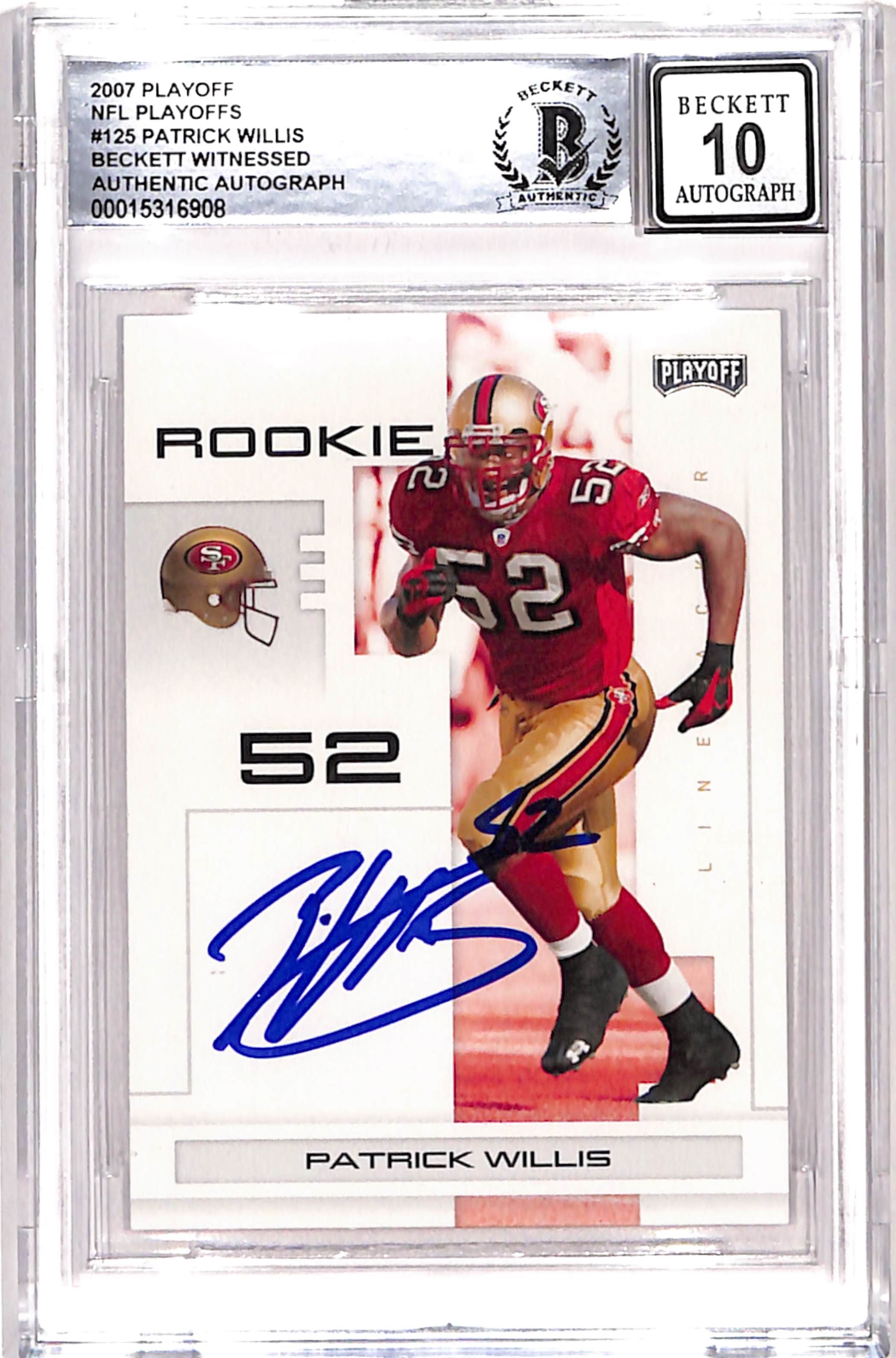 Patrick Willis Signed 2007 Playoff #125 Card Grade 10 Auto Beckett